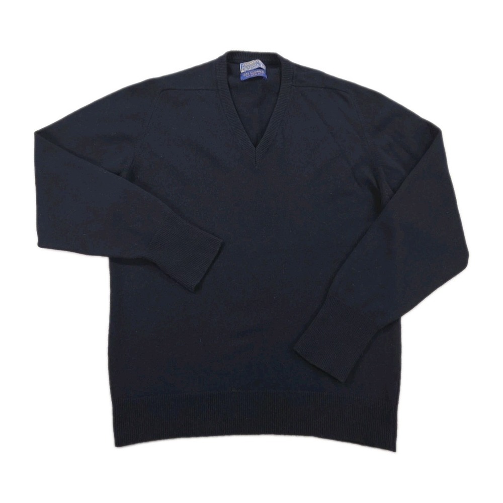 Vintage Pendleton Cashmere Sweater Mens XL V Neck Navy Blue